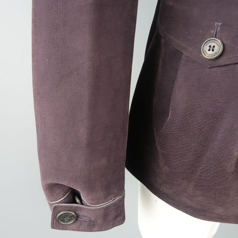 BURBERRY PRORSUM Printemps 2015 42 Veste ceinturée en daim violet aubergine avec poches plaquées