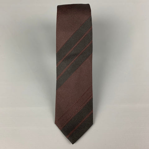 PRADA Brown Black Diagonal Stripe Silk Tie