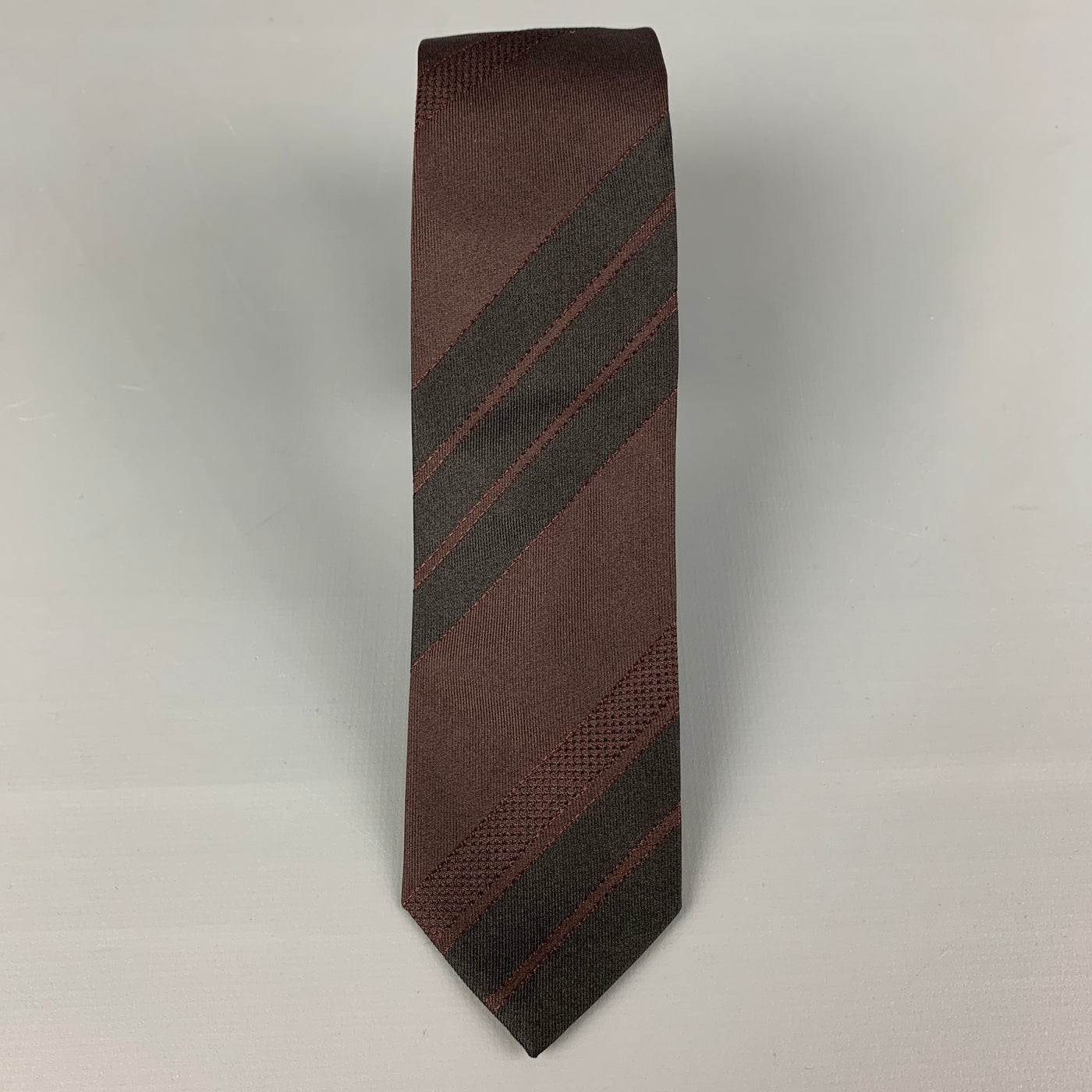PRADA Brown Black Diagonal Stripe Silk Tie