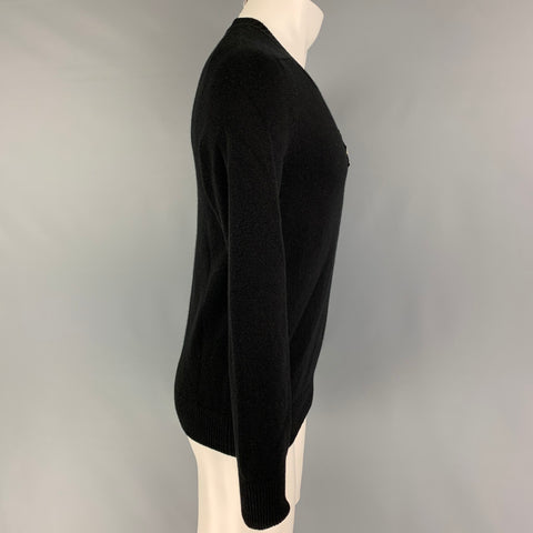 ALEXANDER MCQUEEN Size S Black Applique Cashmere Crew-Neck Sweater