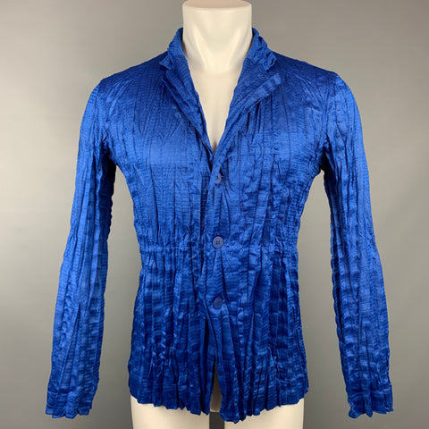 ISSEY MIYAKE Size S Royal Blue Wrinkled Button Up Shirt Jacket