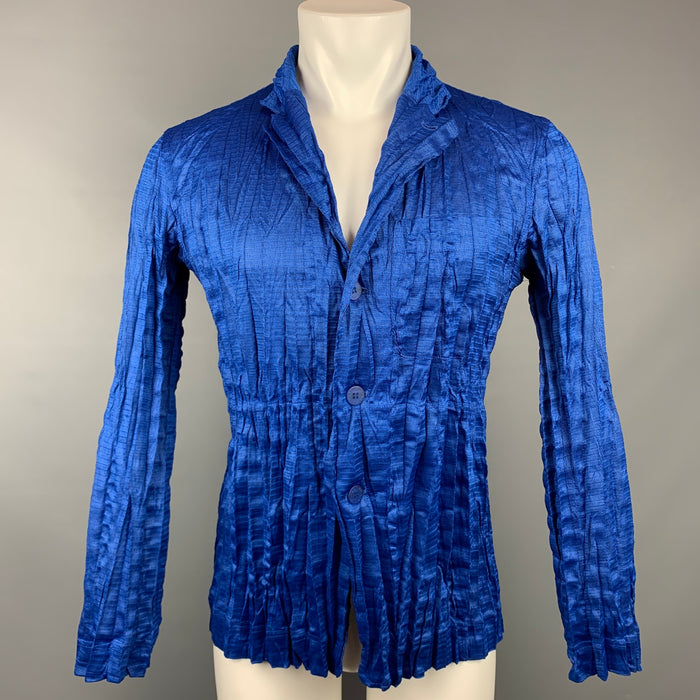ISSEY MIYAKE Size S Royal Blue Wrinkled Button Up Shirt Jacket
