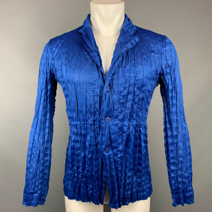ISSEY MIYAKE Taille S Veste chemise boutonnée froissée bleu royal