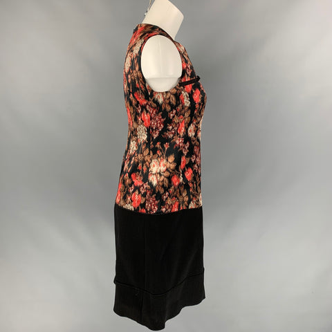 GIAMBATTISTA VALLI Talla 6 Vestido por debajo de la rodilla en mezcla de poliéster jacquard negro y coral