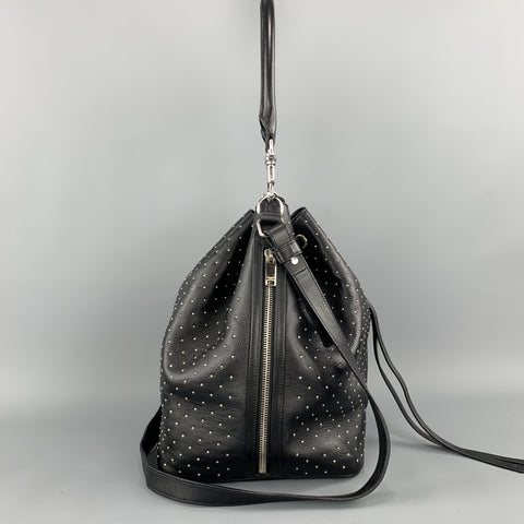 SAINT LAURENT Studded Black Leather Emmanuelle Bucket Bag
