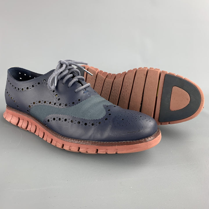 COLE HAAN Taille 11 Navy Perforated Leather Wingtip Lace Up