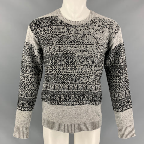 Vintage BURBERRY PRORSUM Size S Gray & Black Fairisle Wool Pullover Sweater