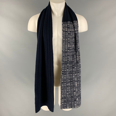 SPORTMAX Navy Grey Mixed Fabric Scarf