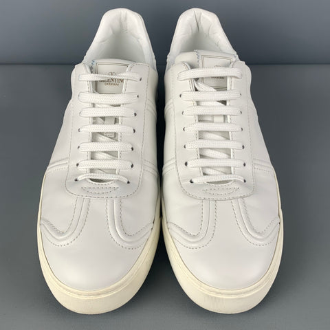 VALENTINO Size 12 White Studded Leather Lace Up Sneakers