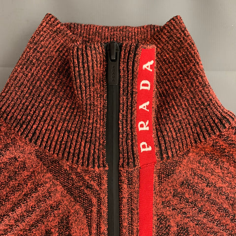 PRADA Size XS Orange Black Polyester Blend Textured 1/4 Zip