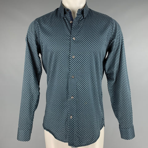 TED BAKER Size M Navy White Dots Cotton Elastane Long Sleeve Shirt