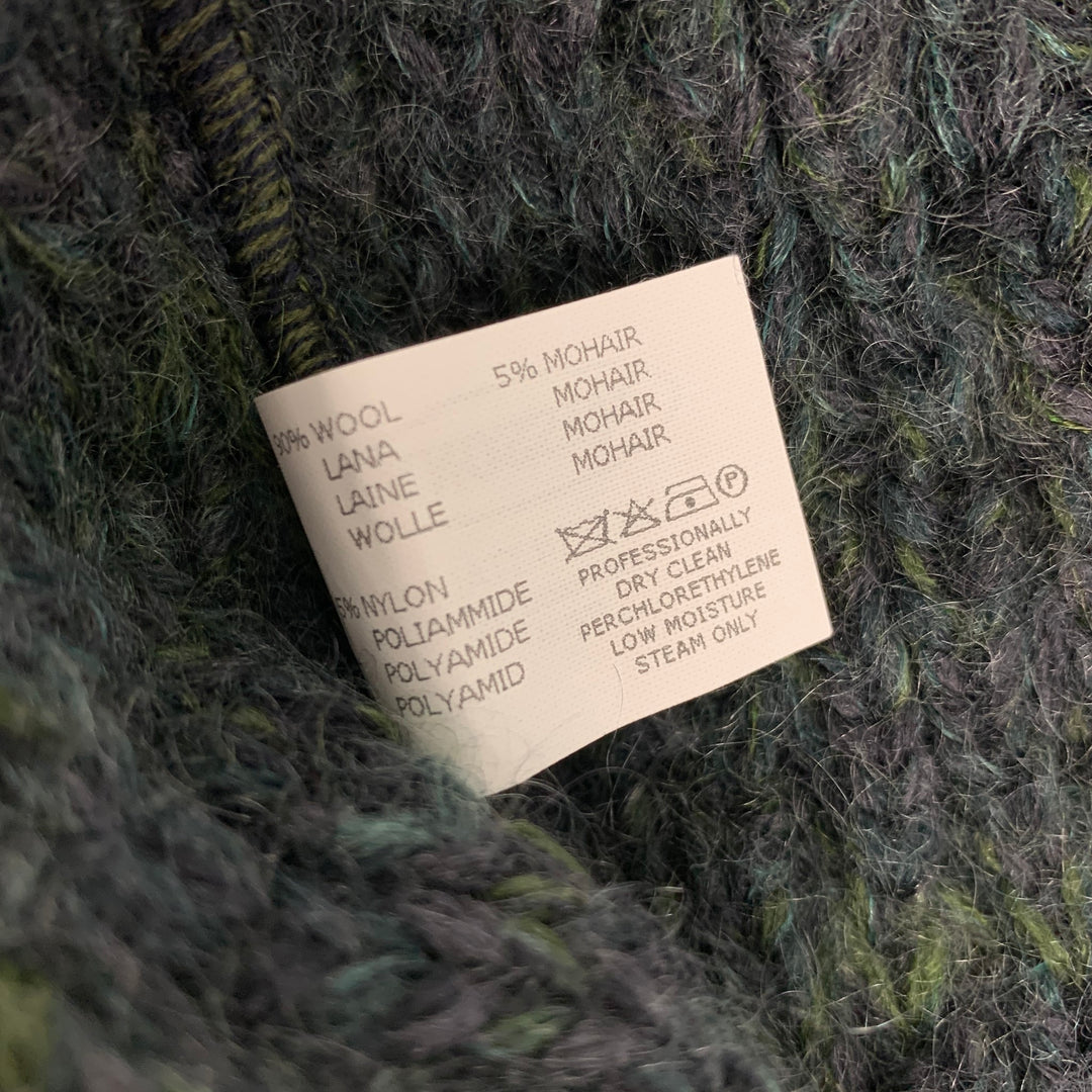 MISSONI Talla 6 Abrigo frontal abierto de lana de punto / mohair color carbón y verde