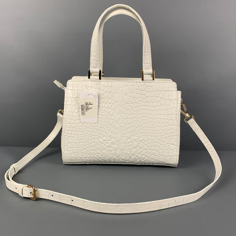 SAKS FIFTH AVENUE Off White Alligator Leather Embossed Handbag
