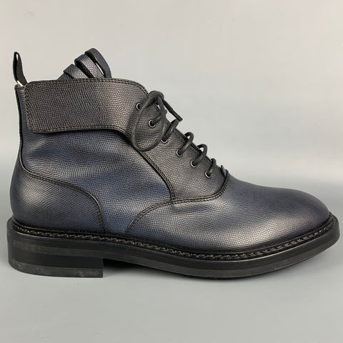KRIS VAN ASSCHE Taille 10 Bottes à lacets en cuir texturé bleu marine