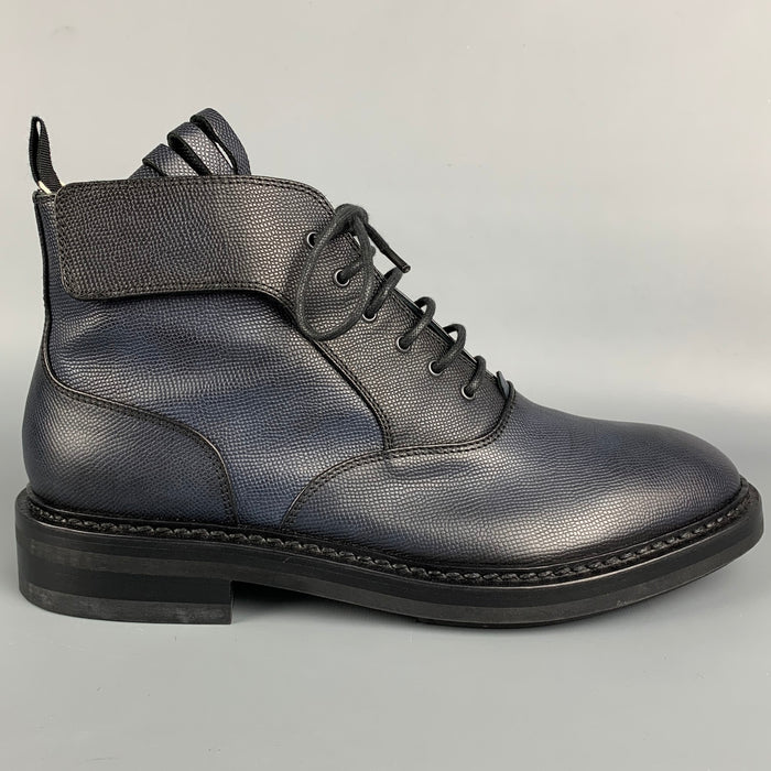 KRIS VAN ASSCHE Size 10 Navy Textured Leather Lace Up Boots