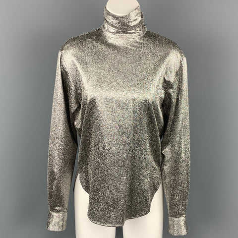 CEDRIC CHARLIER Taille 4 Haut habillé en soie/polyester métallisé argenté