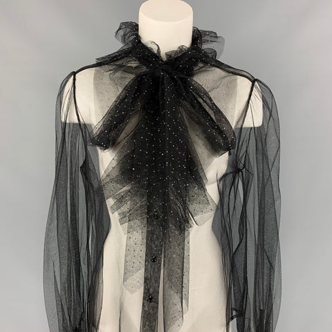 MARC JACOBS Fall-Winter 2019 Size 6 Black Mesh Bow Blouse