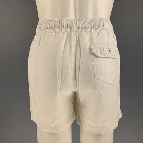 VENROY Size S White Linen Drawstring Shorts