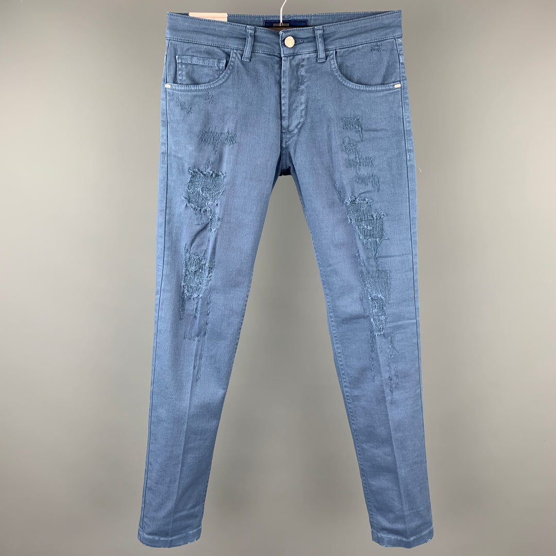 ENTRE AMIS Talla 29 Pantalones casuales de corte jean de algodón desgastado azul