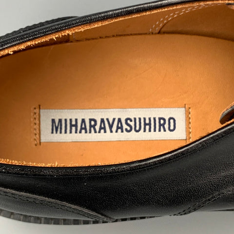MIHARAYASUHIRO Size 7 Black Leather Cap Toe Lace Up Shoes