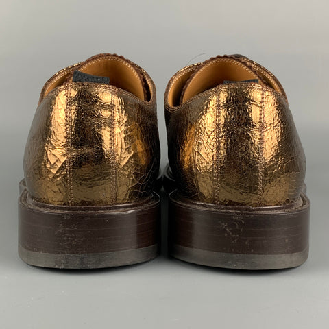 MARC JACOBS Size 11 Gold Black Crackled Leather Lace Up Shoes
