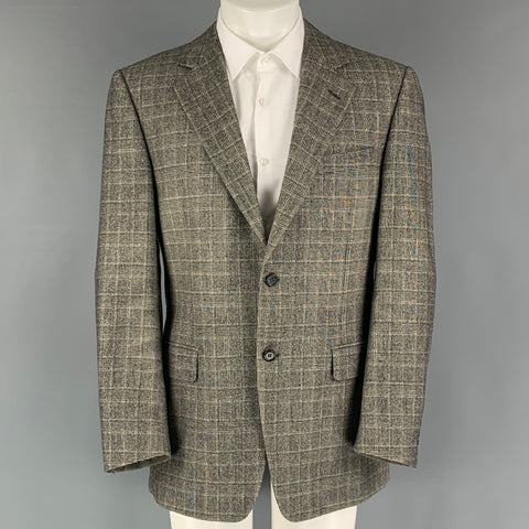 CANALI Chest Size 40 Black Beige Glenplaid Cashmere Single breasted Sport Coat