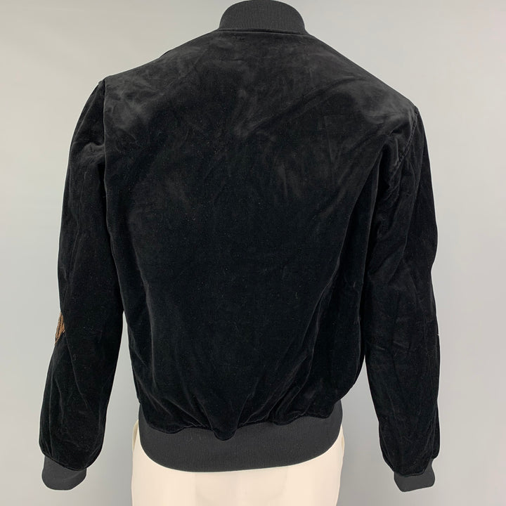 CHRISTIAN DADA FW19 Talla 40 Cazadora bomber de terciopelo de algodón con bordado de plumas de cobre negro