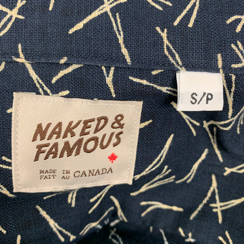 NAKED AND FAMOUS Size S Navy Cream Print Cotton Long Sleeve Shirt