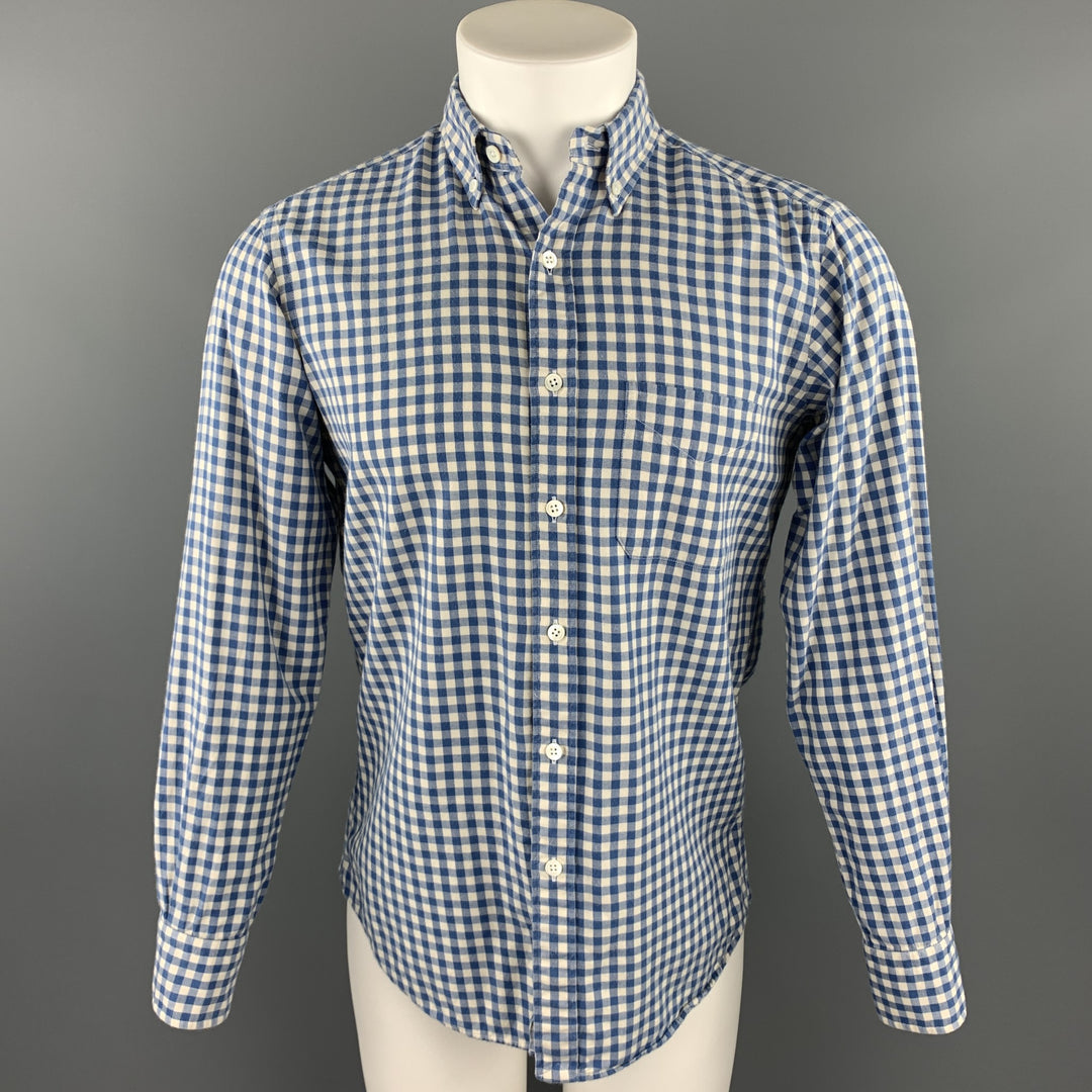 HAMILTON Size S Blue & White Checkered Cotton Button Down Long Sleeve Shirt