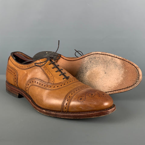 ALLEN EDMONDS Size 10.5 Brown Tan Perforated Leather Cap Toe Lace Up Shoes