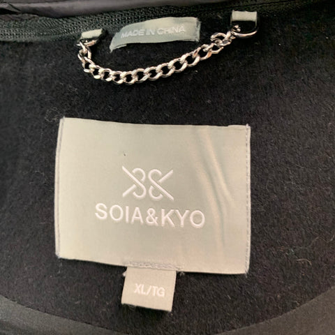 SOIA & KYO Size XL Black Wool Polyester Detachable Hood Coat