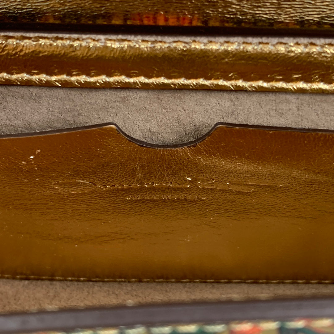 OSCAR DE LA RENTA Pre-Fall 19 Gold Alibi Floral Metallic Leather Clutch Handbag