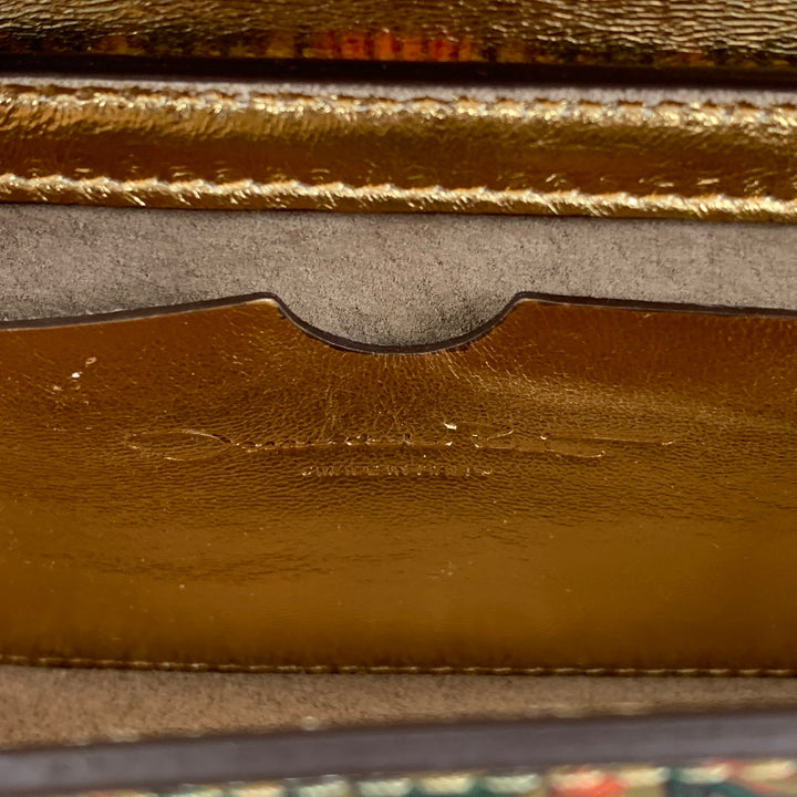 OSCAR DE LA RENTA Pre-Fall 19 Gold Alibi Floral Metallic Leather Clutch Handbag