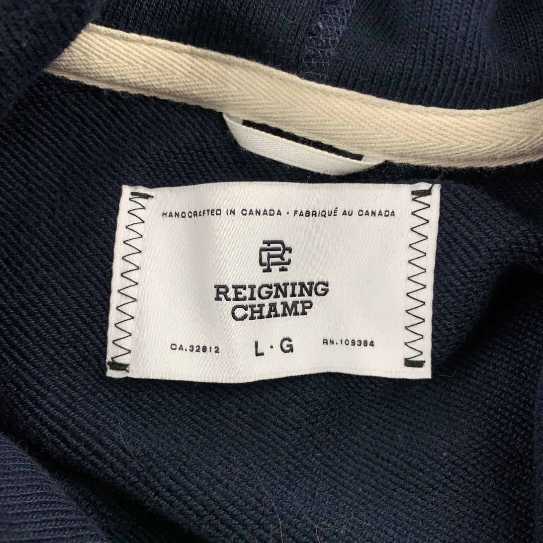 Size L REIGNING CHAMP Navy Cotton Hooded Sweatshirt
