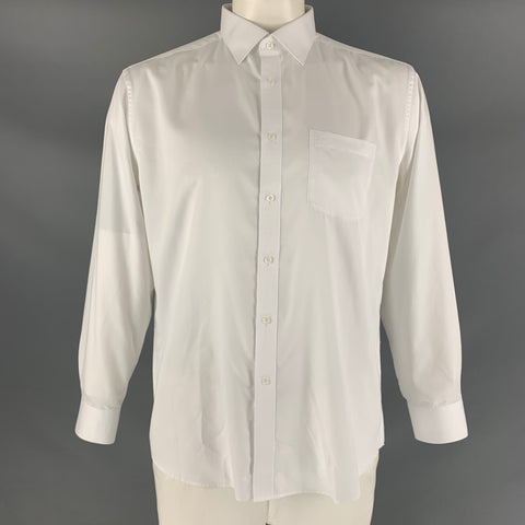 S.T.DUPONT Size L White Solid Cotton Button Up Long Sleeve Shirt