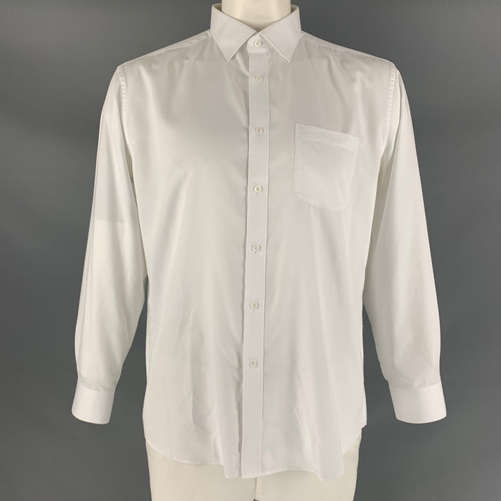 S.T.DUPONT Size L White Solid Cotton Button Up Long Sleeve Shirt