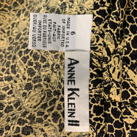ANNE KLEIN Size 6 Black Silk Abstract floral Long Sleeve Blouse