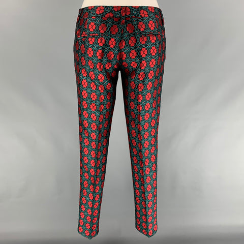 LOVE MOSCHINO Size 4 Black & Red Jacquard Polyester Dress Pants