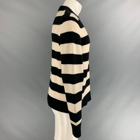 RAG &amp; BONE Talla S Jersey de cachemir con cuello redondo a rayas en blanco y negro