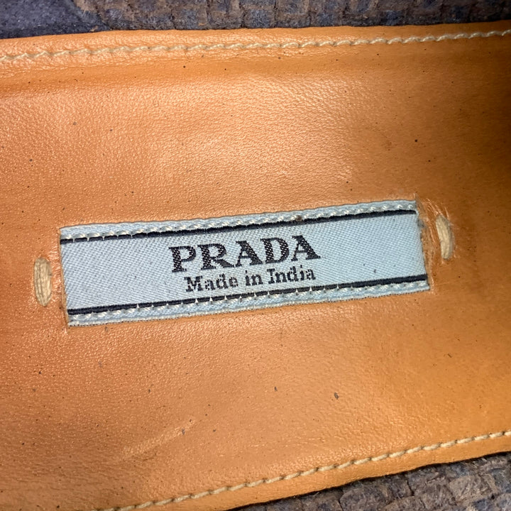 PRADA Size 10 Navy Woven Leather Cork Platform Dress Shoes