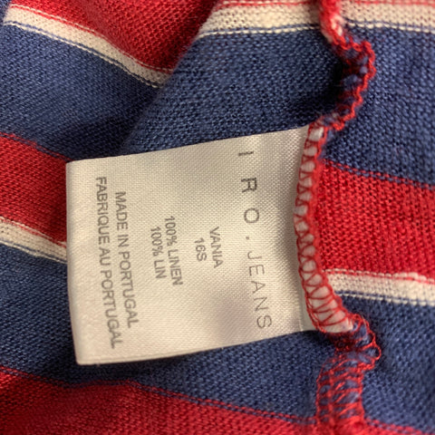 IRO Size S Blue, Red & White Stripe Linen Crew-Neck T-shirt