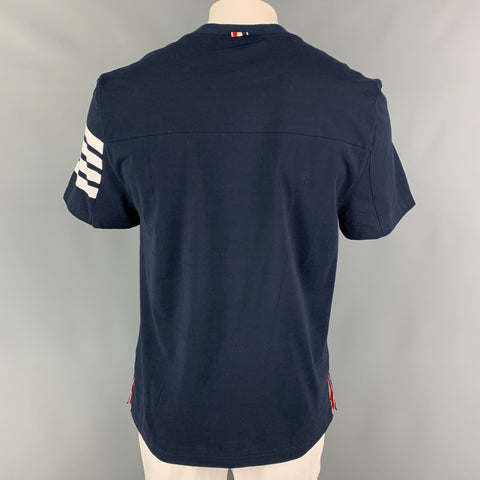 THOM BROWNE Size XL Navy White Stripe Cotton Crew-Neck T-shirt
