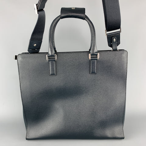 SERAPIAN Textured Navy Leather Top Handles Satchel Tote