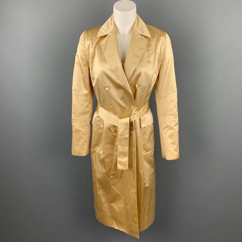 CAROLINA HERRERA Taille 4 Or Satin Soie / Coton Double Boutonnage Ceinturé 2 PC Ensemble Robe