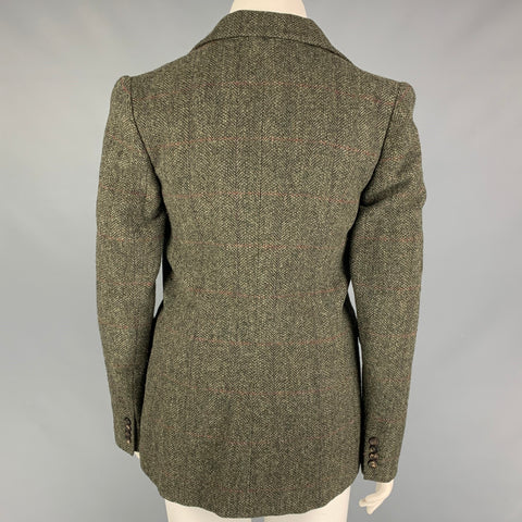 RALPH LAUREN Purple Label Size 12 Olive Brown Herringbone Wool Peak Lapel Jacket