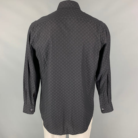 PAUL SMITH Size XL Black & Grey Rhombus Cotton Button Up Long Sleeve Shirt