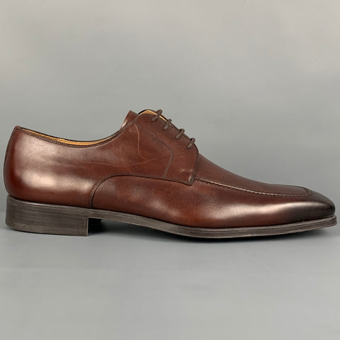 MAGNANNI Size 11.5 Brown Leather Lace Up Square Toe Loafers