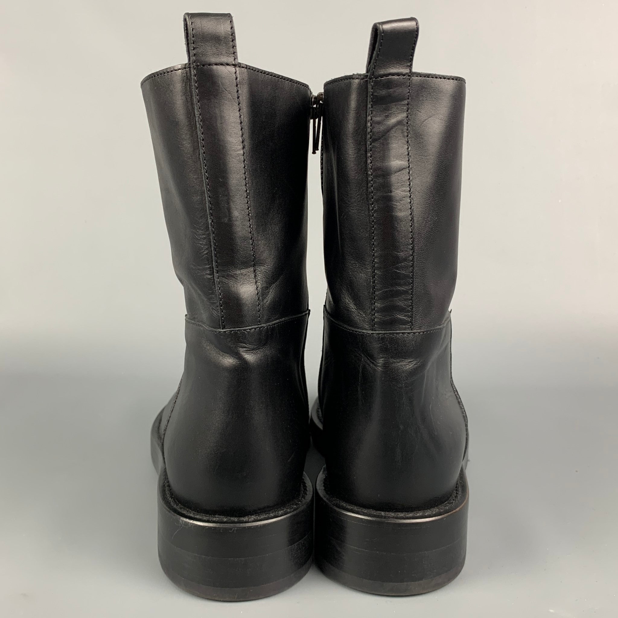 ANN DEMEULEMEESTER Size 10 Black Leather Side Zipper Boots