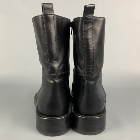 ANN DEMEULEMEESTER Taille 10 Bottes à fermeture éclair latérale en cuir noir