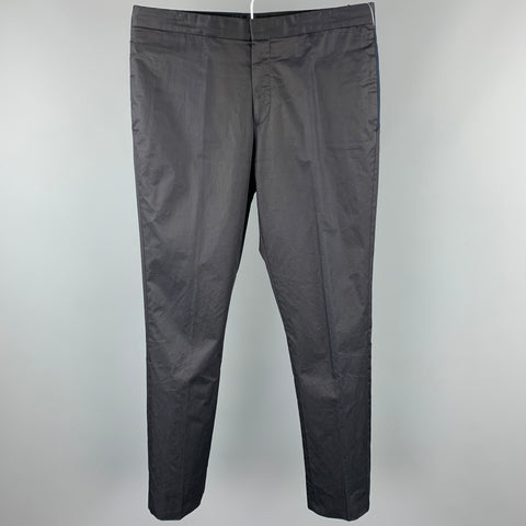 GIVENCHY Talla 32 Pantalón de vestir negro con bragueta y cremallera de algodón de dos tonos